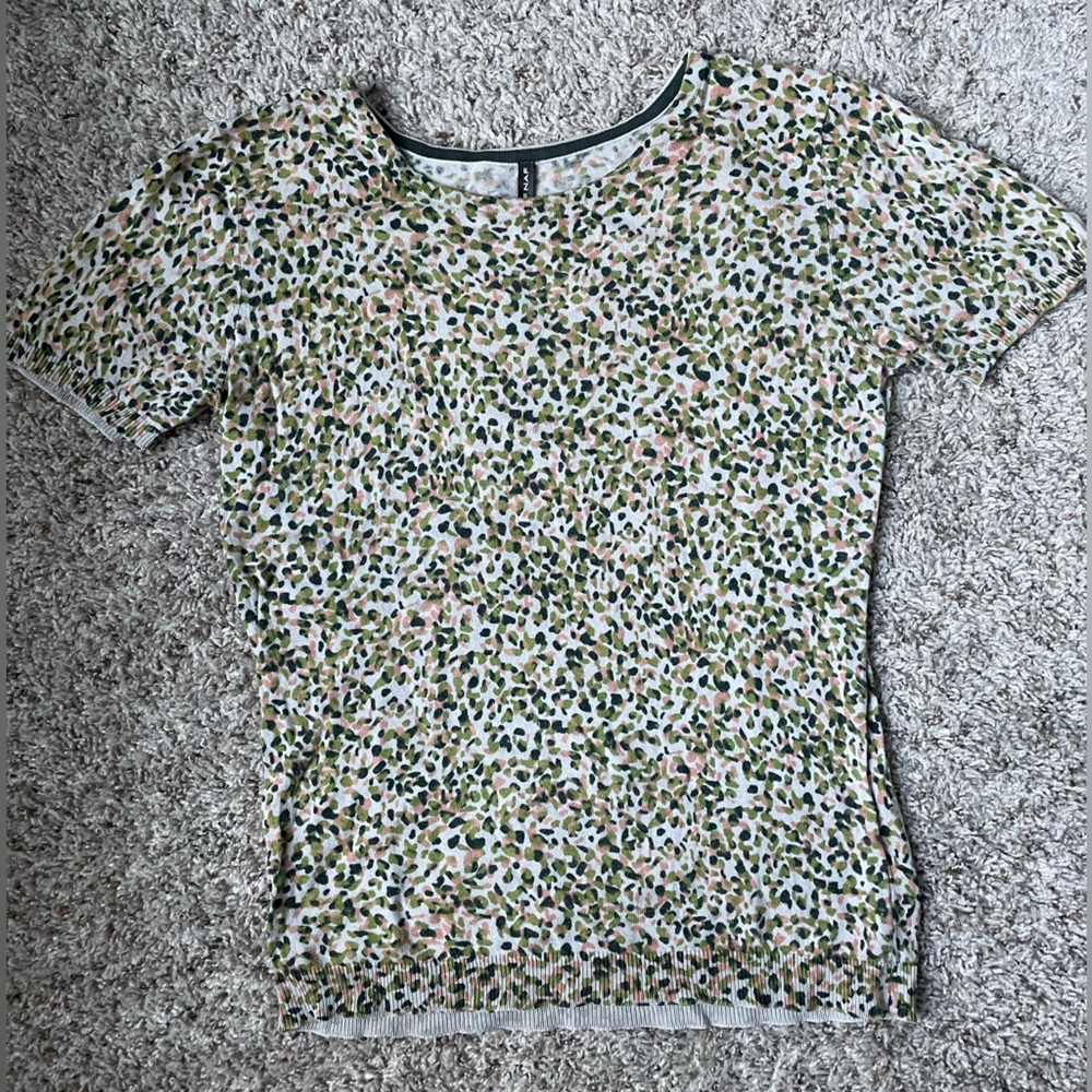 Naf Naf Green Patterned T-Shirt - Size M - 100% Cotton - Crewneck
